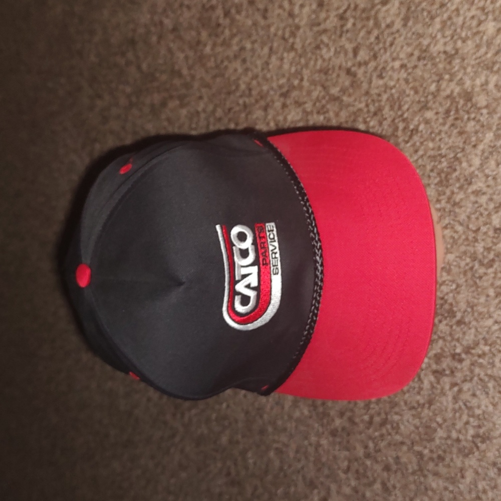 Vtg Catco Parts Services 50th Anniversary Embroidered Snapback Hat Blk Red White